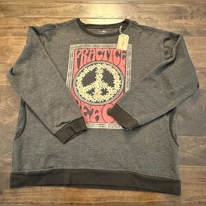 🌟 NWT NATURAL LIFE Brown Crewneck Sweatshirt with Peace Daisy Graphic
